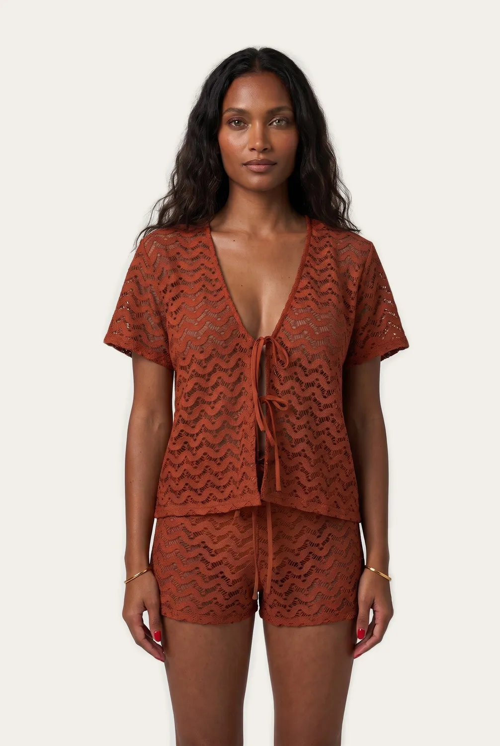 4 Giveness Top Mesh Crochet top bikini nero traforato