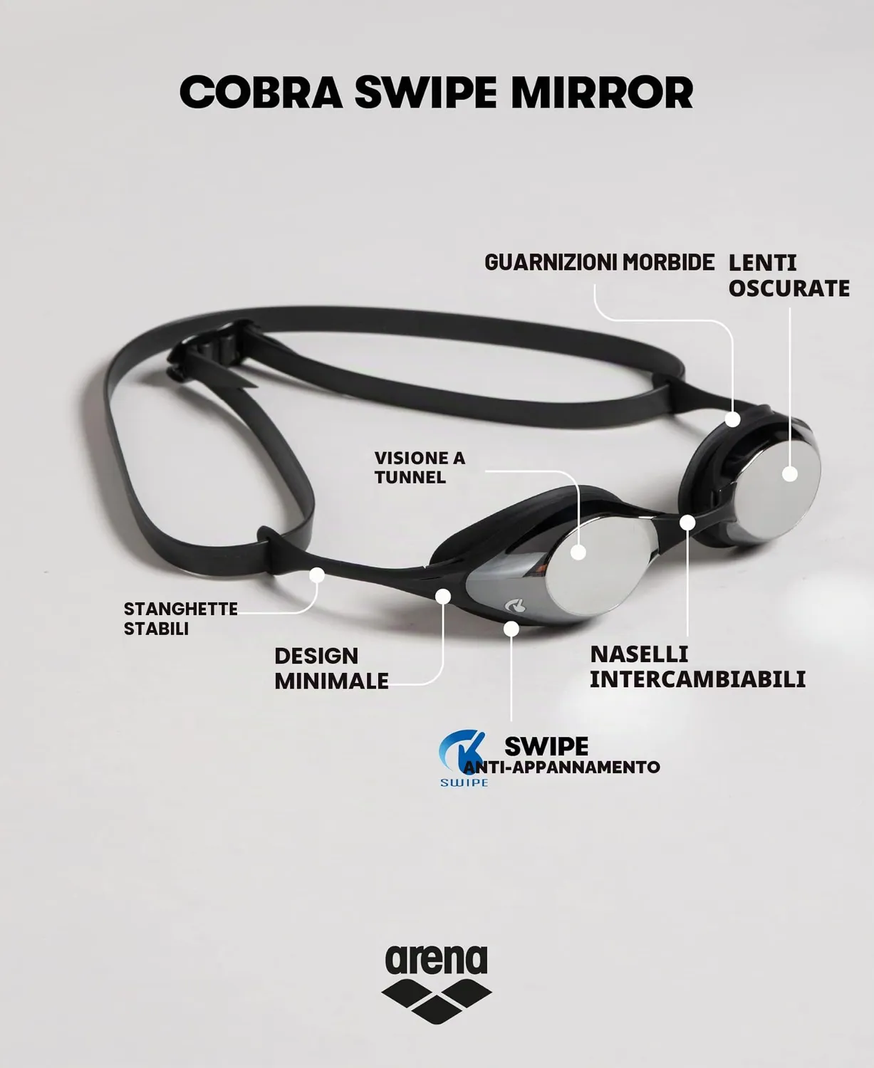 Arena Cobra Original Swipe occhialini Blue-Silver