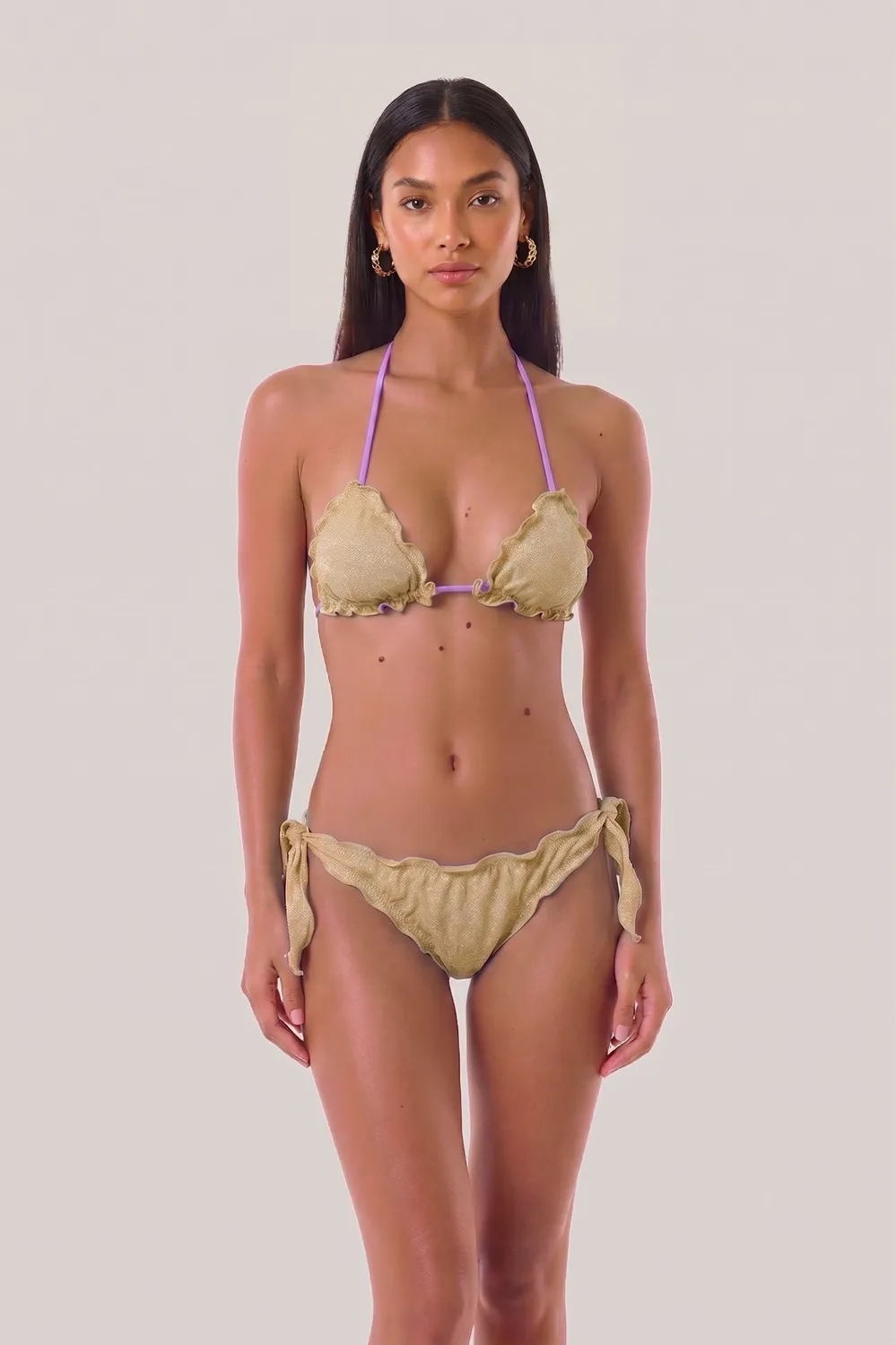 4 Giveness Glitter bikini triangolo e slip oro brillantinato