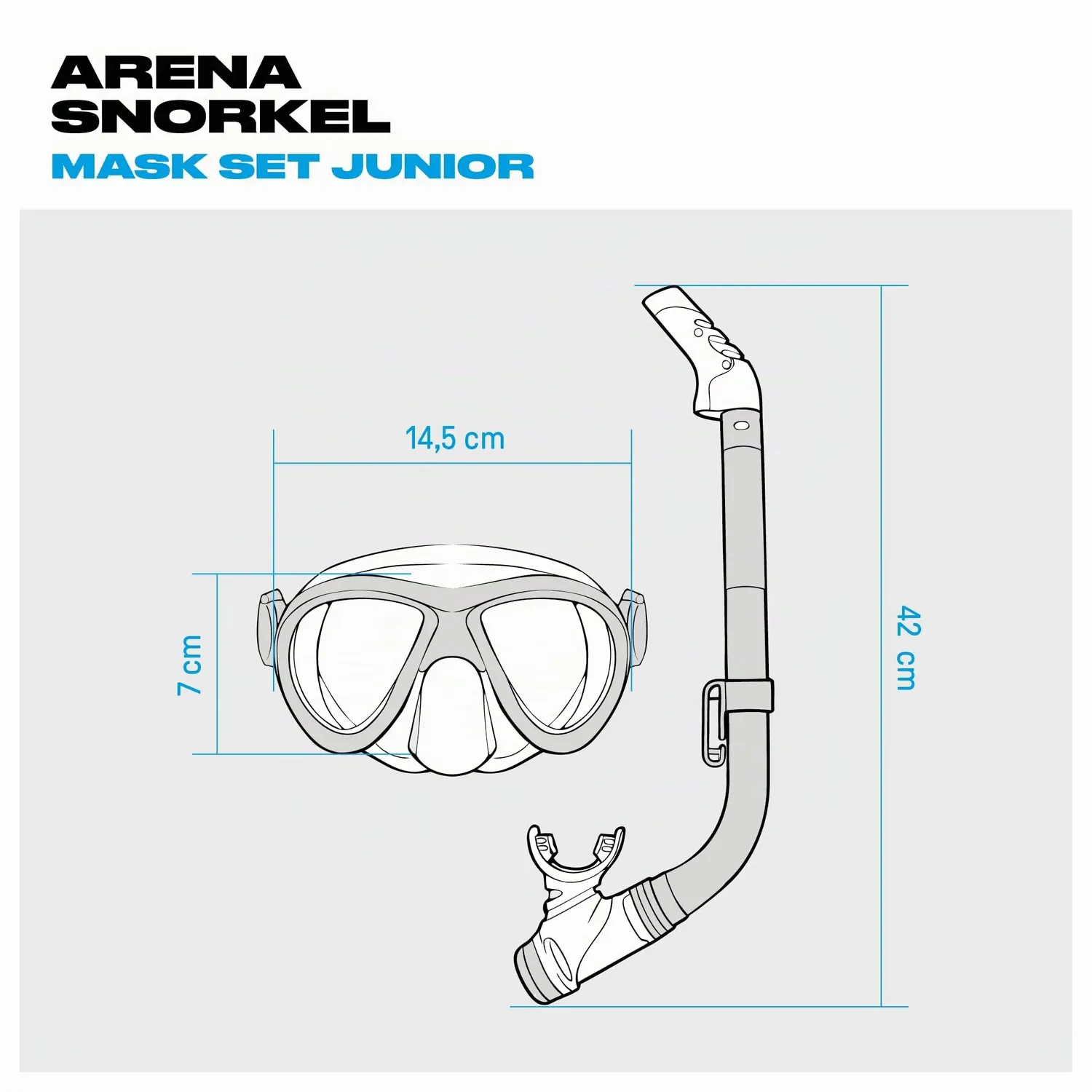 Arena Snorkel Mask Set Jr set snorkeling blu dry-top