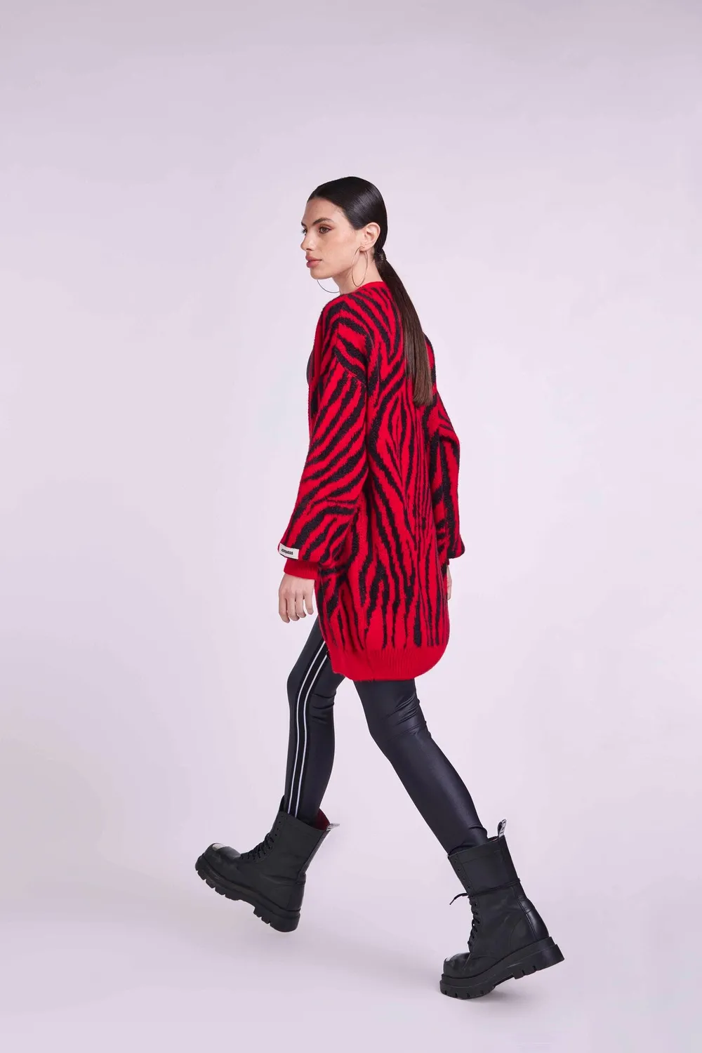 4 Giveness Zebra cardigan jacquard rosso
