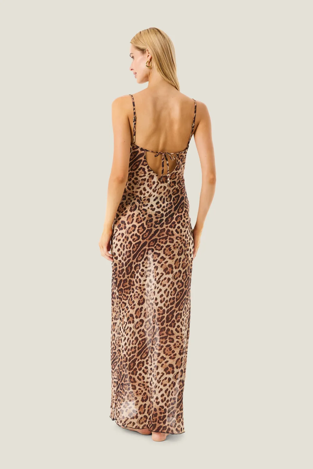 4 Giveness Leopard Resort abito lungo spacco donna unica