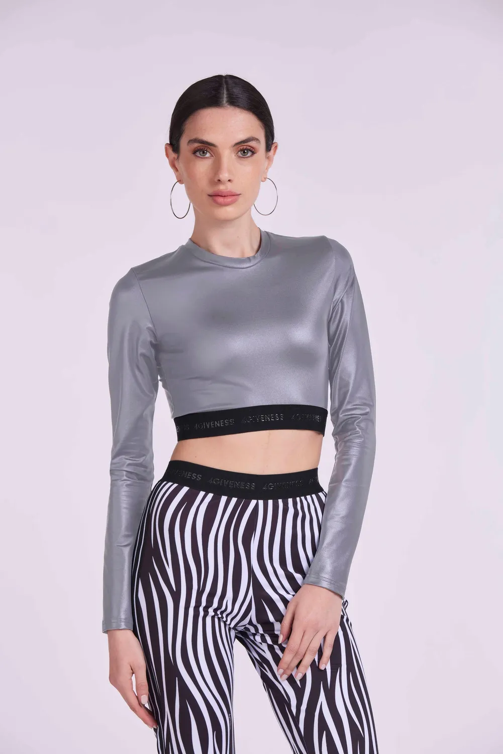 4 Giveness Lycra top maniche lunghe logo elastico nero