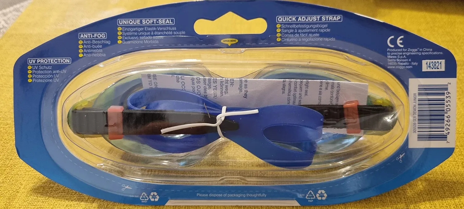 Zoggs Sea Demon Junior occhialini nuoto nero blu ologramma 6-14 anni