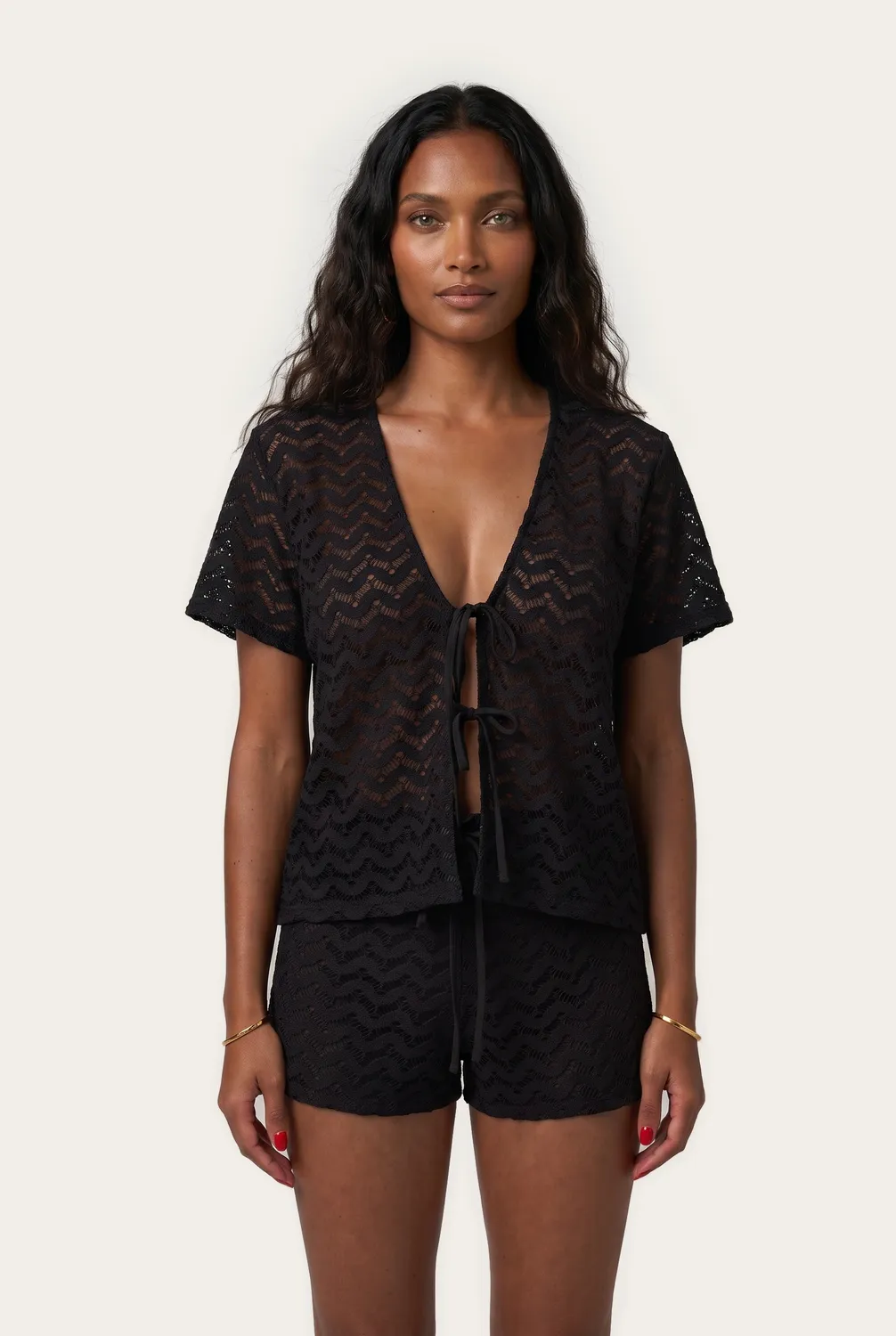 4 Giveness Top Mesh Crochet top bikini nero traforato