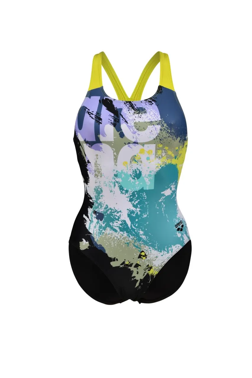 Arena Waves Breaking V Back intero donna nero verde 44