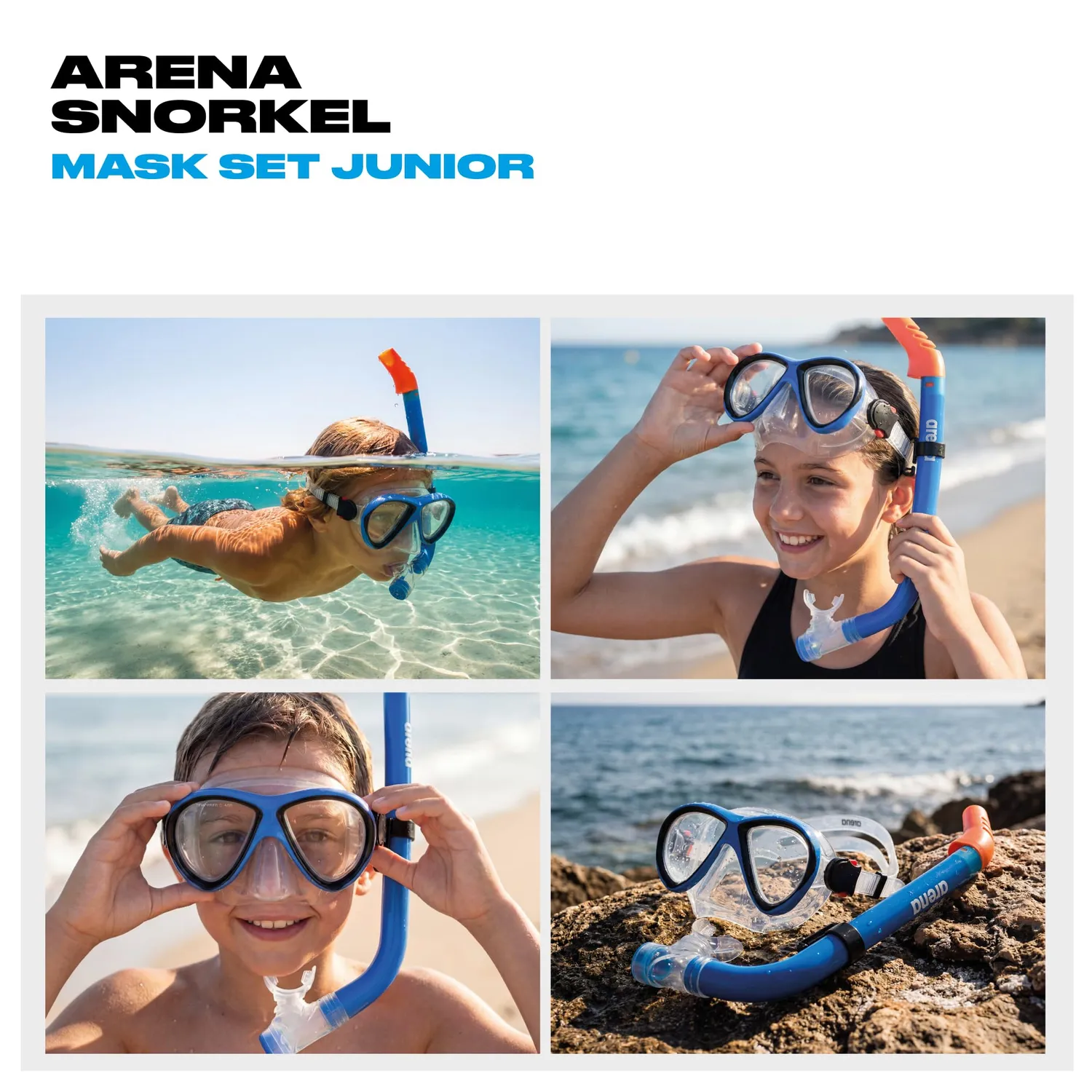 Arena Snorkel Mask Set Jr set snorkeling blu dry-top