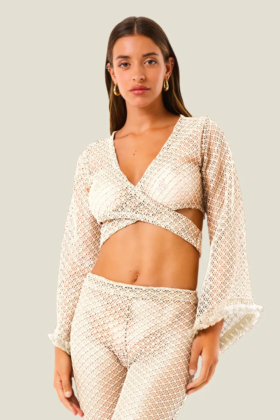 4 Giveness Natural Mesh maglia annodata ecru traforata