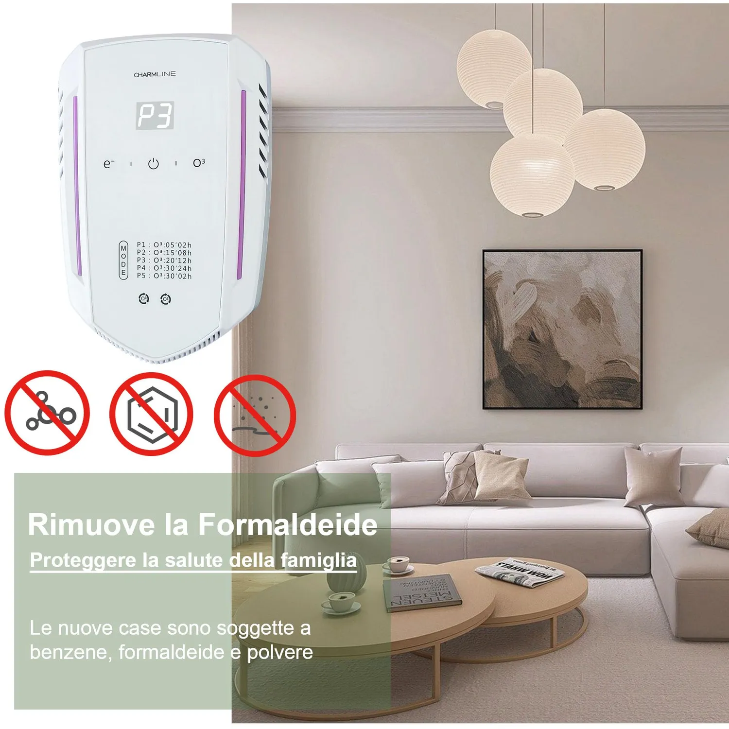 Charmline X09 purificatore aria ozono ioni 5-30 mq