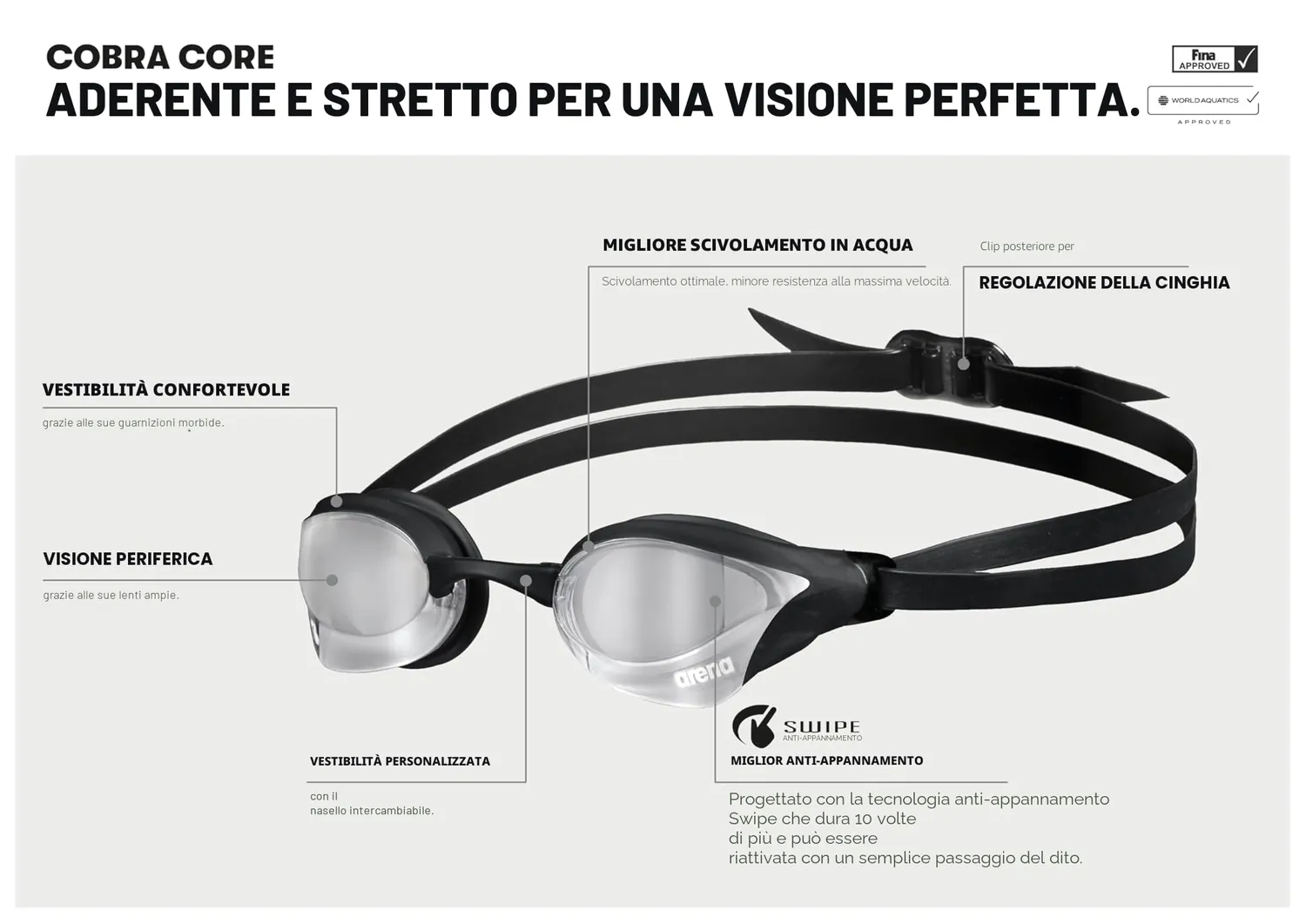 Arena Cobra Core Swipe occhialini Giallo-Nero mirror