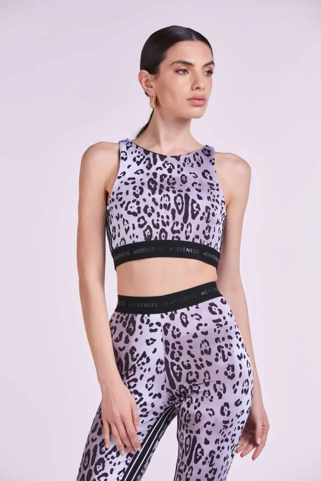 4 Giveness Top Lycra Leopardata top grigio lycra