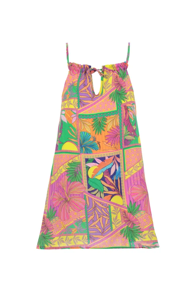 4 Giveness vestito corto bambina mussola fantasia lacci
