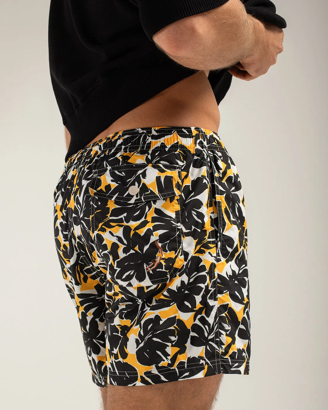 Mosso Sunwear Foliage boxer mare nero foglie gialle