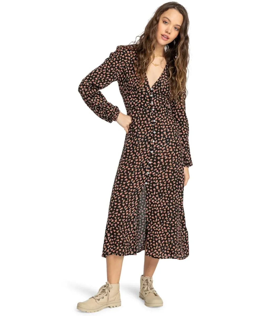Billabong Cool Night vestito donna XL midi viscosa scollo V