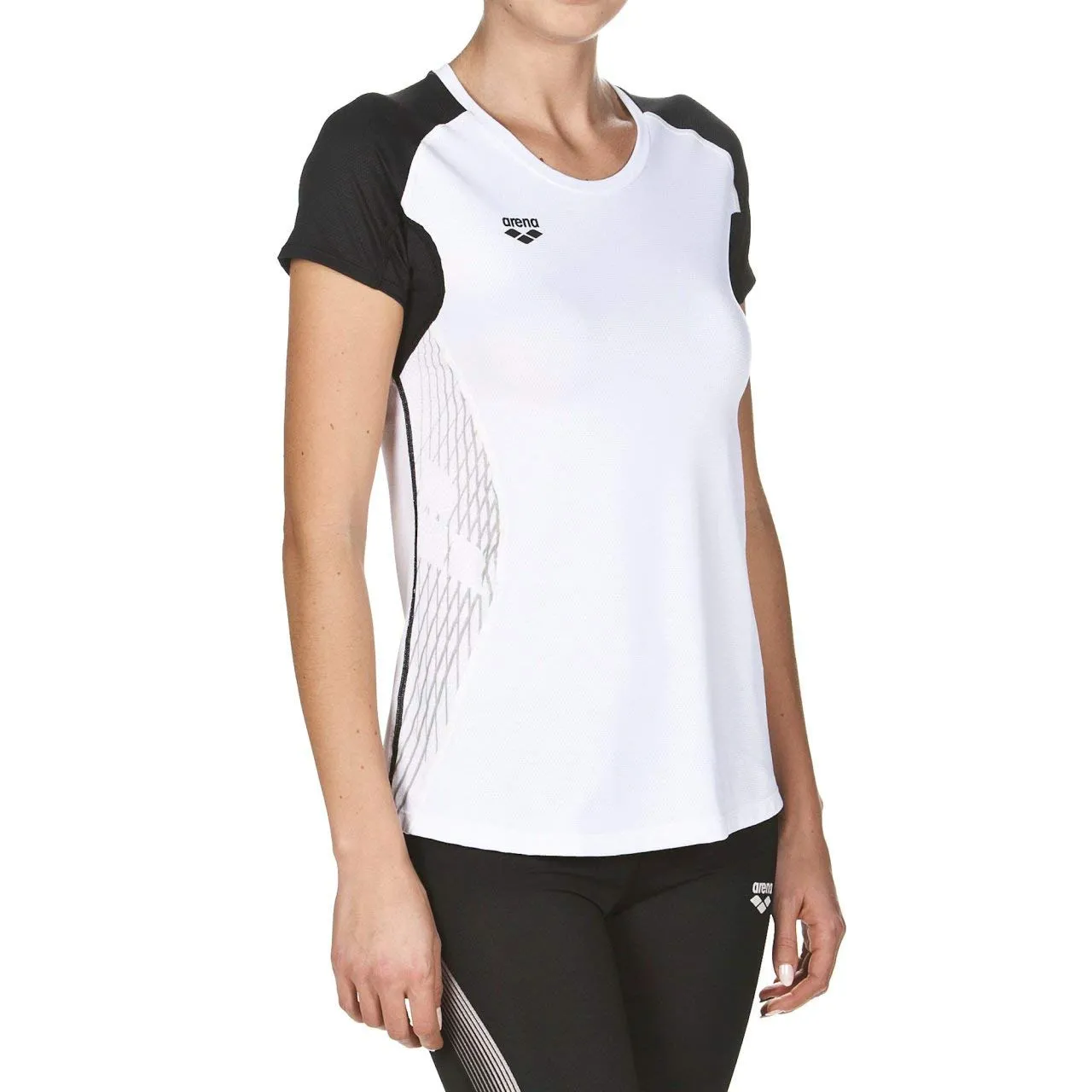 Arena W Run S/S Panel Maglia Donna White-Black Manica Corta
