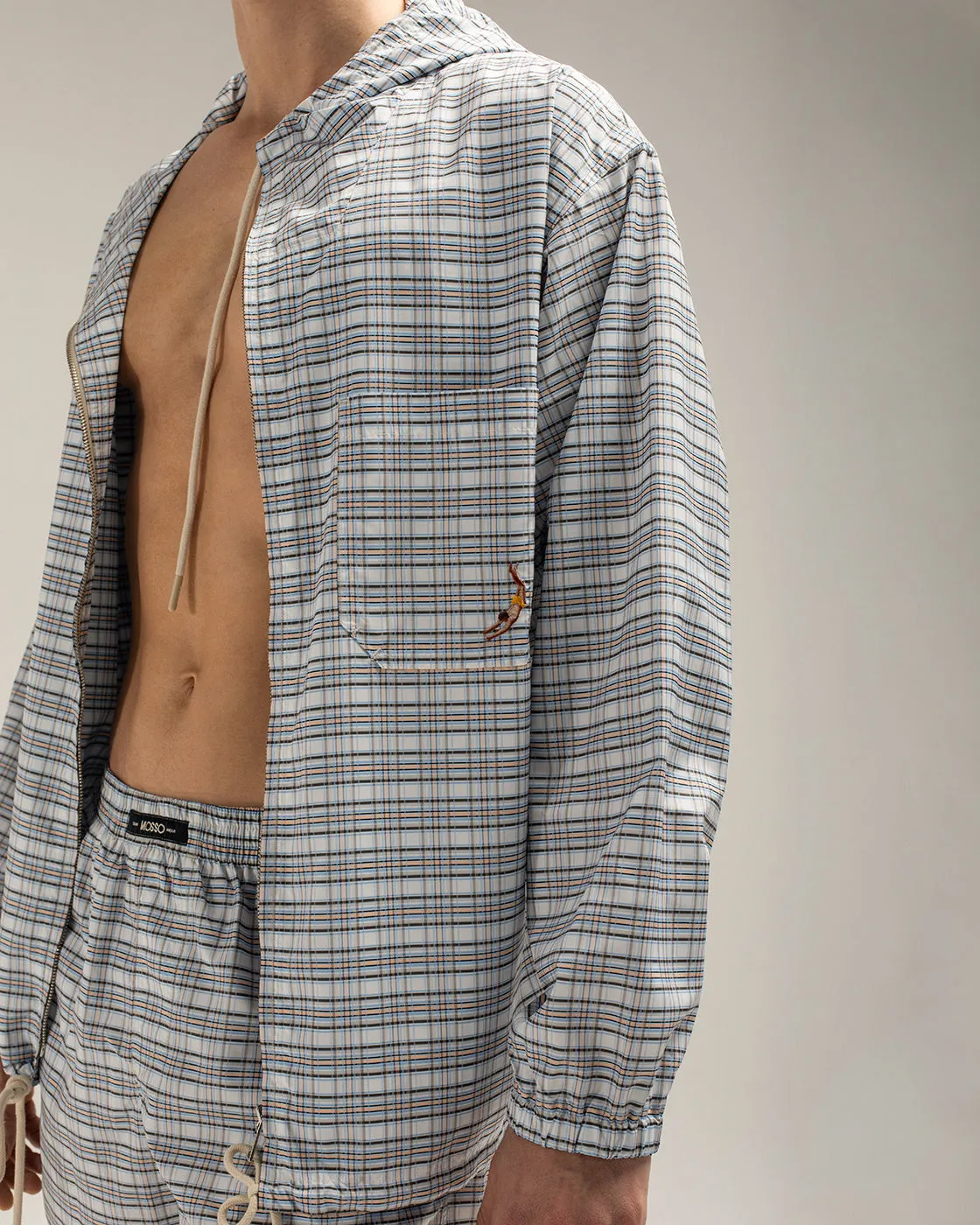 Mosso Sunwear Blue Check giacca leggera blu con cappuccio
