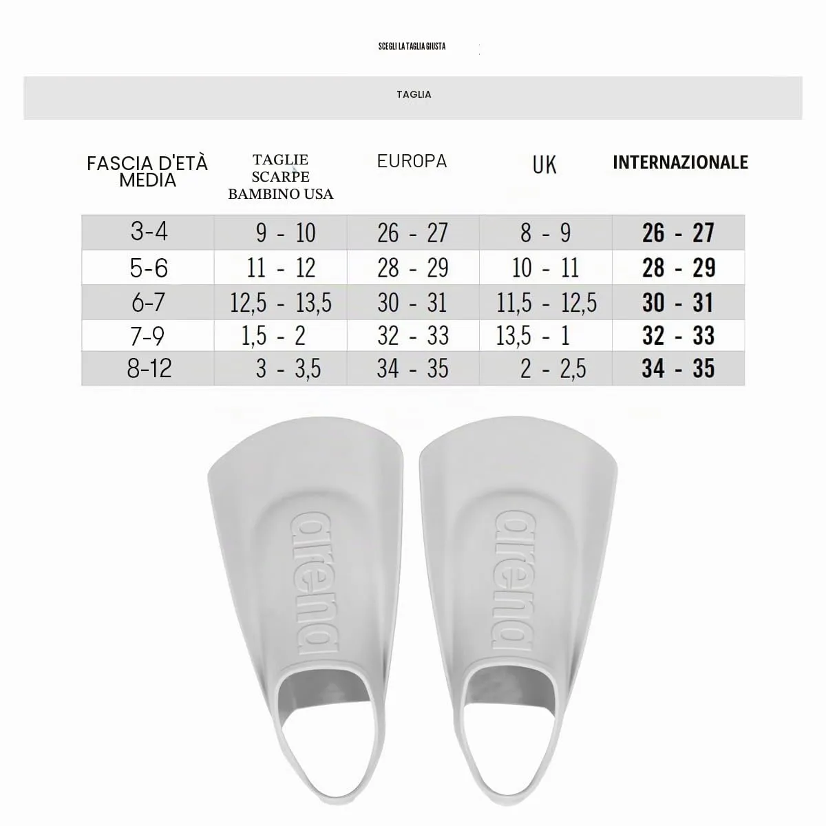 Arena Swim Fin pinne bambini elastomero tallone aperto