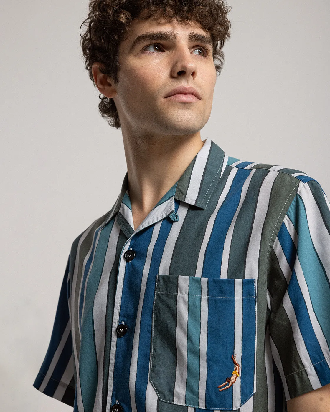 Mosso Sunwear Baiadera camicia maniche corte blu a righe