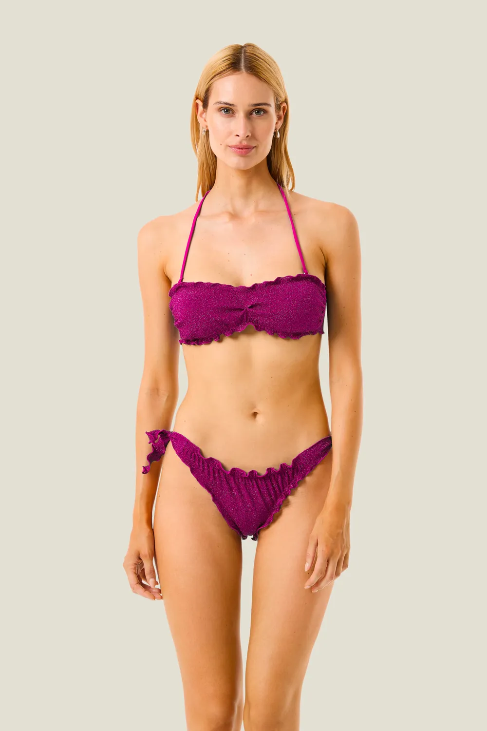 4 Giveness Color Lurex bikini fascia lurex fiocchi laterali