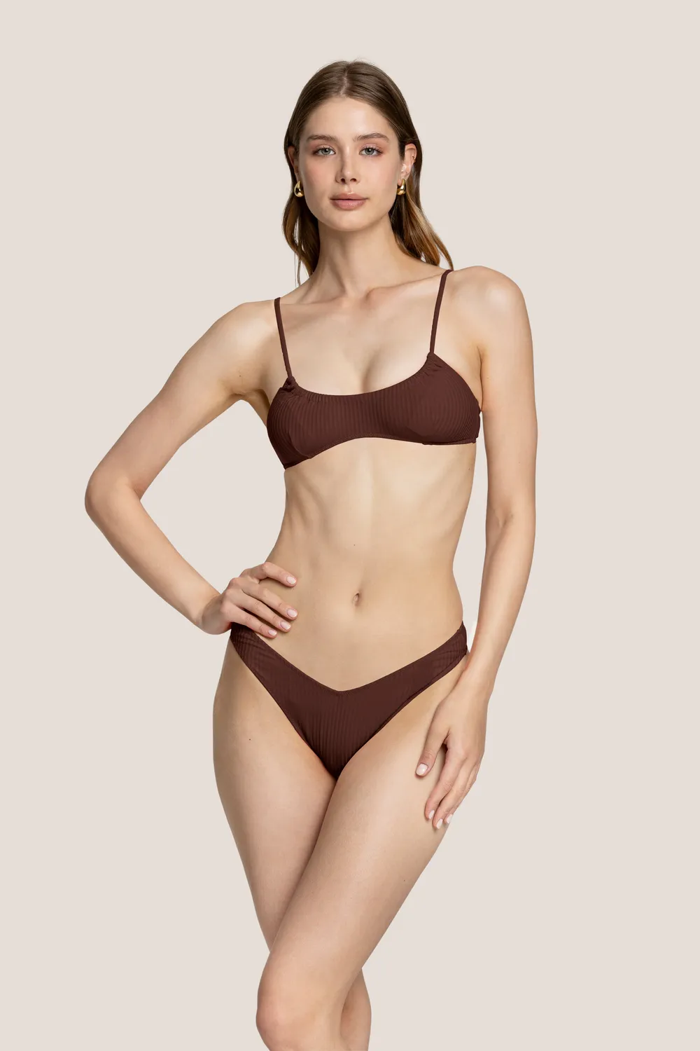 4 Giveness V Ribs Colour bikini top slip verde militare