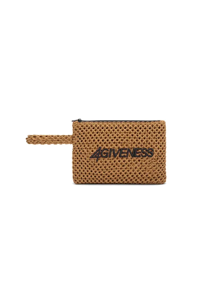 4 Giveness pochette paglia ricamo sand-black unica