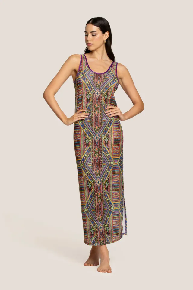 4 Giveness Masai Colors abito canotta donna con spacco