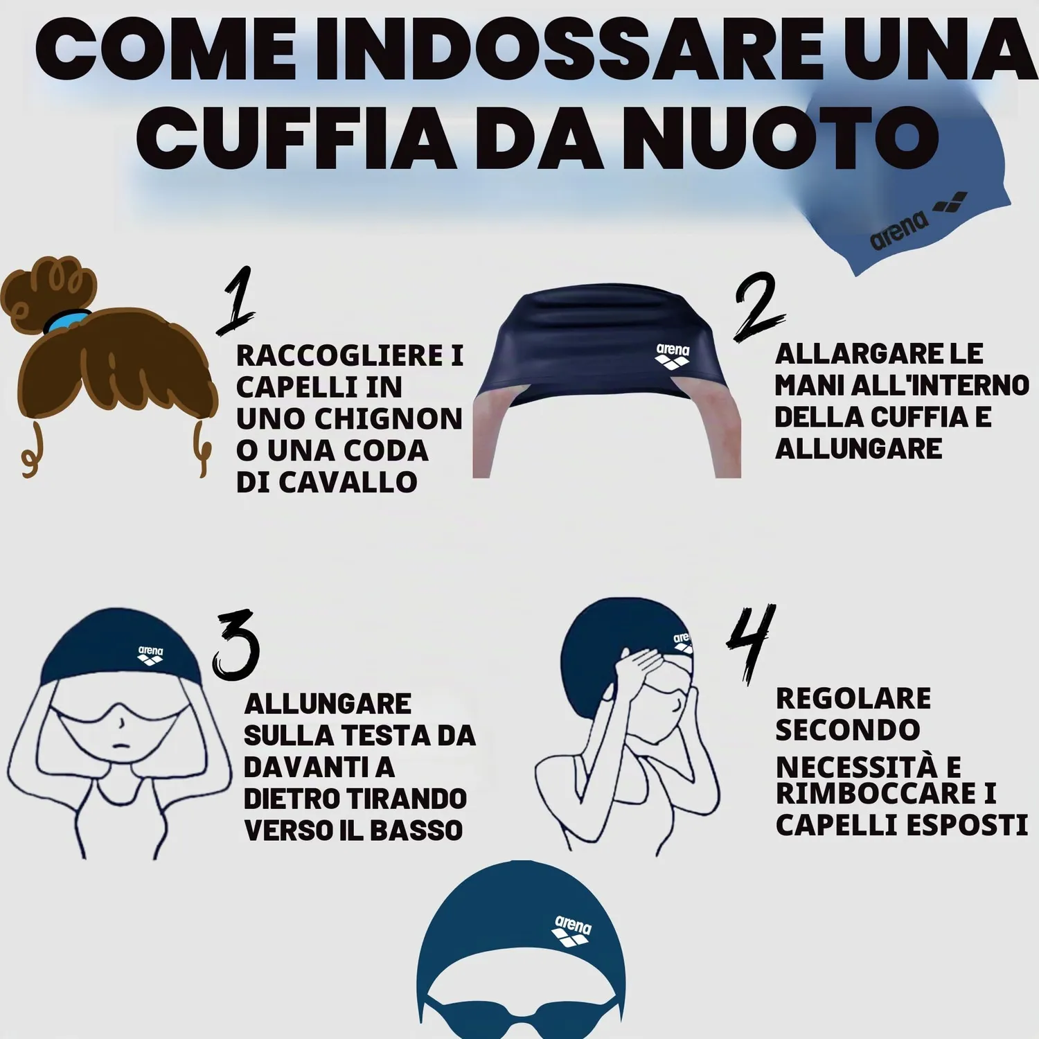 Arena Sirene Silicone cuffia nuoto capelli lunghi argento