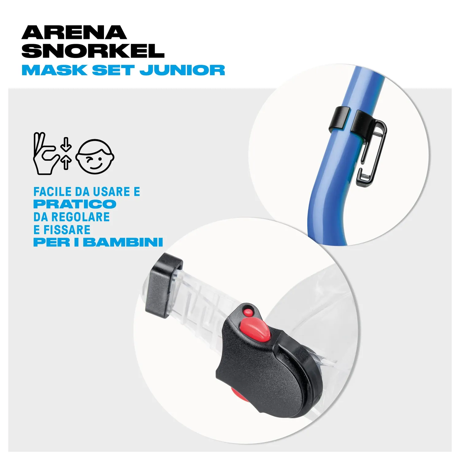 Arena Snorkel Mask Set Jr set snorkeling blu dry-top