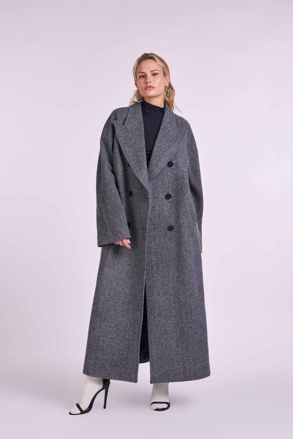 4 Giveness Cappotto Lungo Doppiopetto Lana Oversize