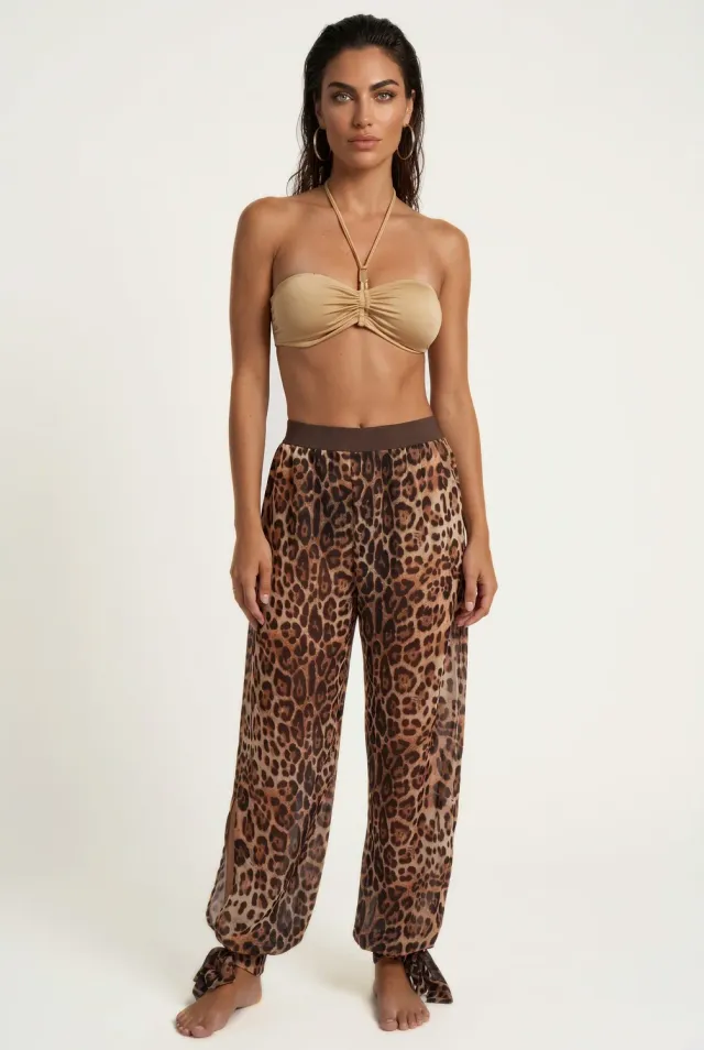 4 Giveness Leo Shiny pantalone leopardato fluido