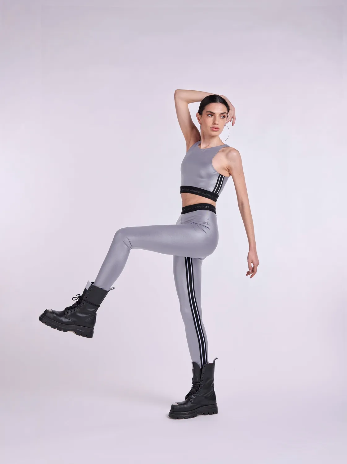 4Giveness Leggings Lycra Bande Logo Nero Aderente