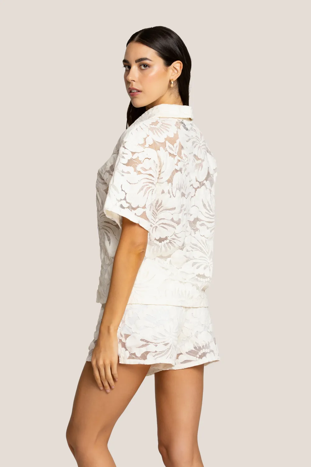 4 Giveness Blossom Lace camicia manica corta pizzo bianca
