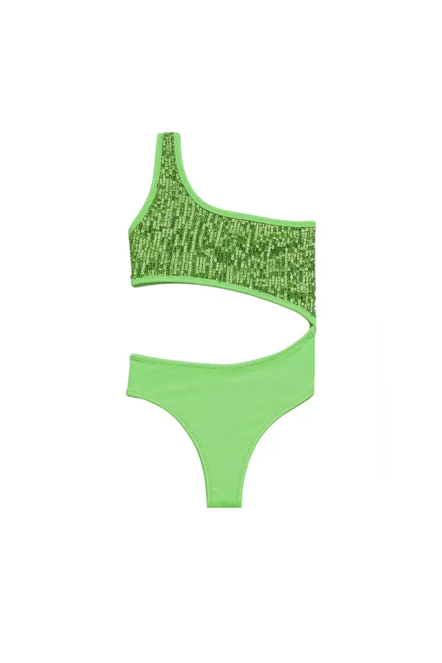 4 Giveness Paillettes Girl costume intero bambina verde paillettes