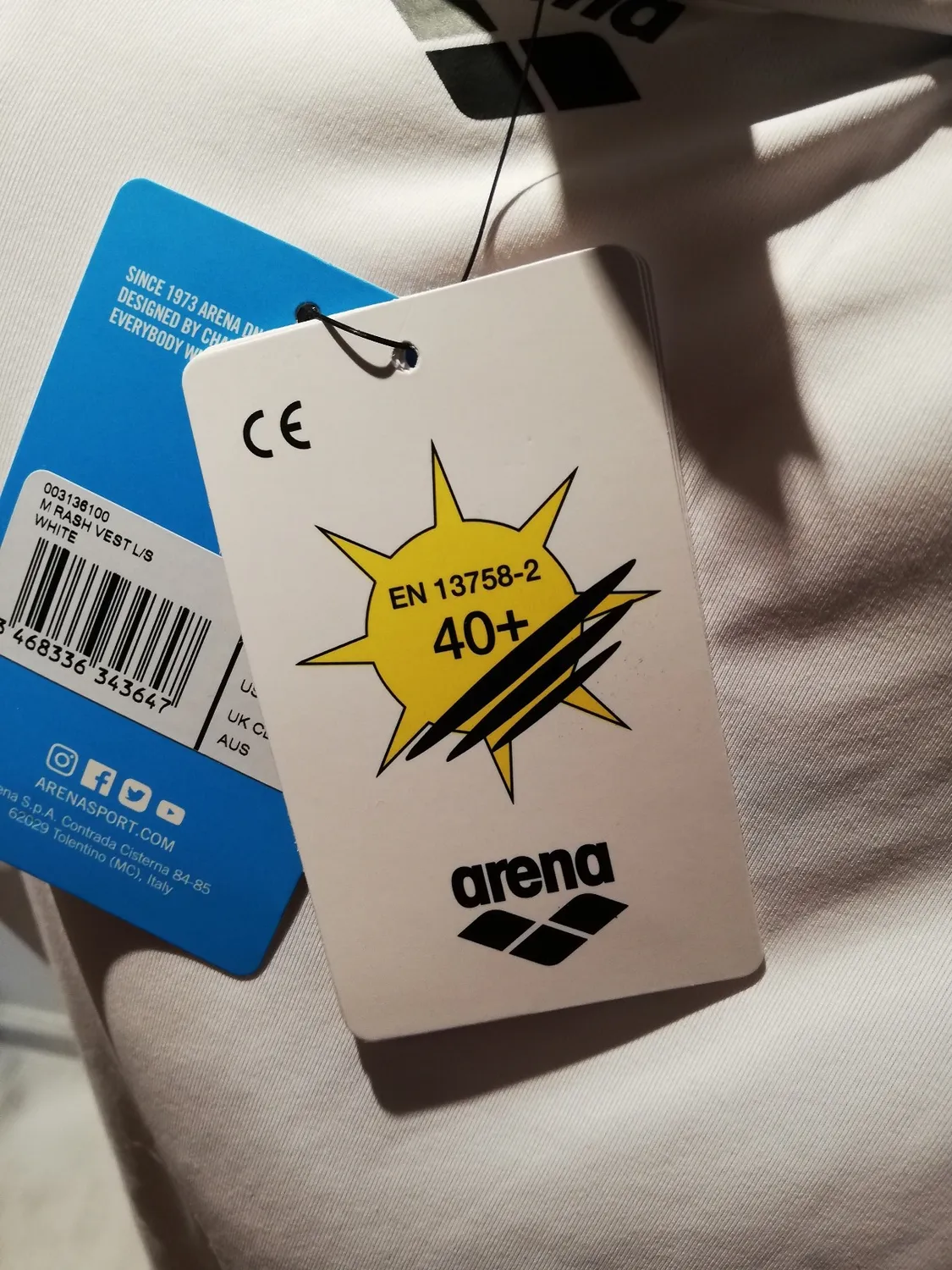 Arena Rash Maglietta UV Uomo Bianca Maniche Lunghe S