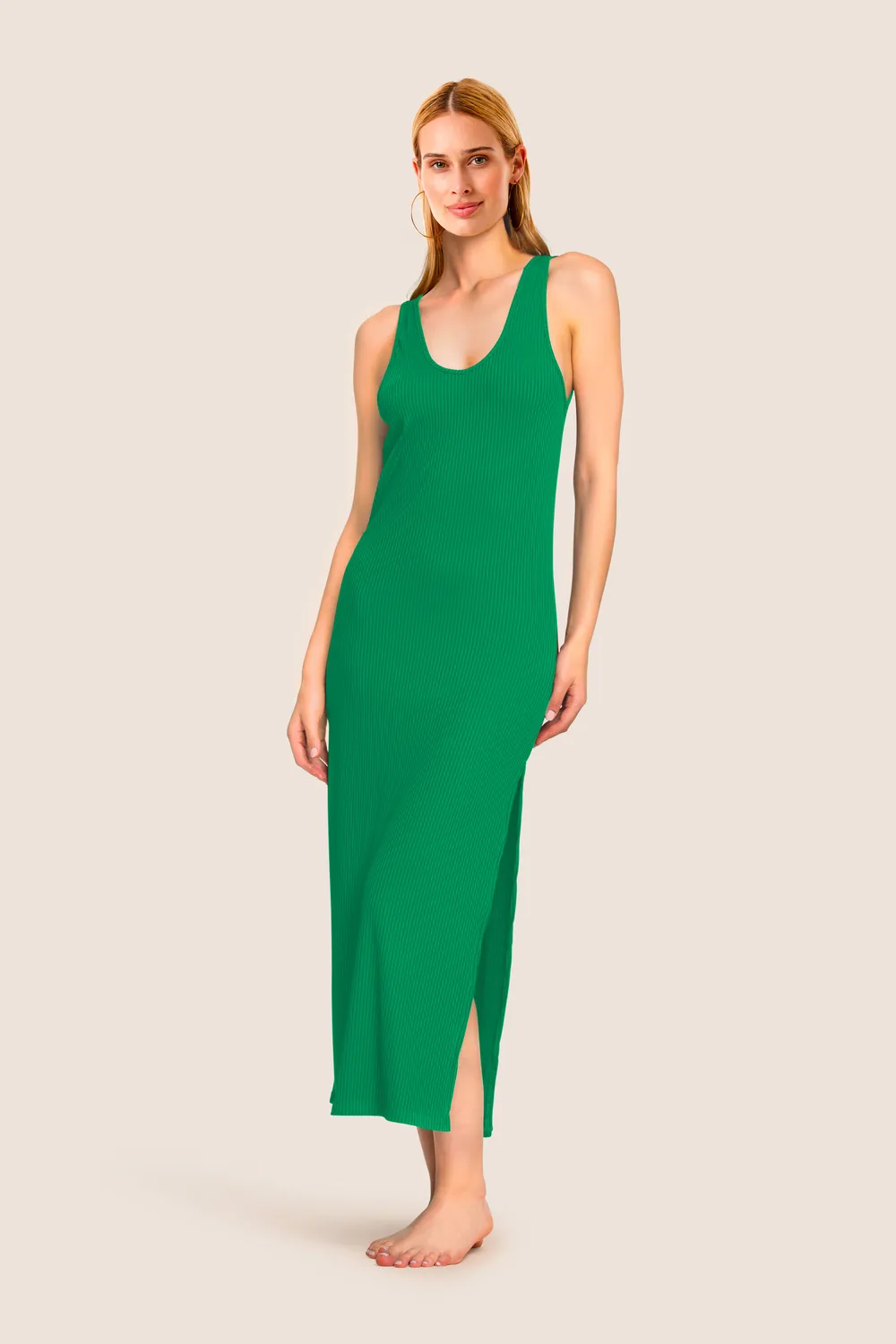 4 Giveness Ribs Colour abito lungo canotta a coste verde