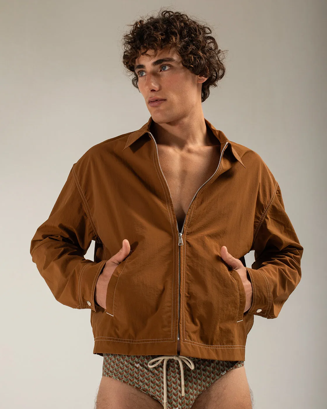 Mosso Sunwear Brown Boxy Fit giacca marrone tessuto tecnico