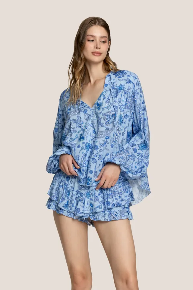 4 Giveness Antibes blusa azzurro viscosa fluida