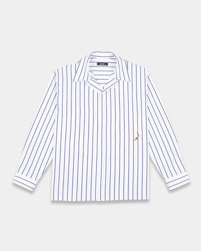 Mosso Sunwear camicia cotone blu a righe manica corta