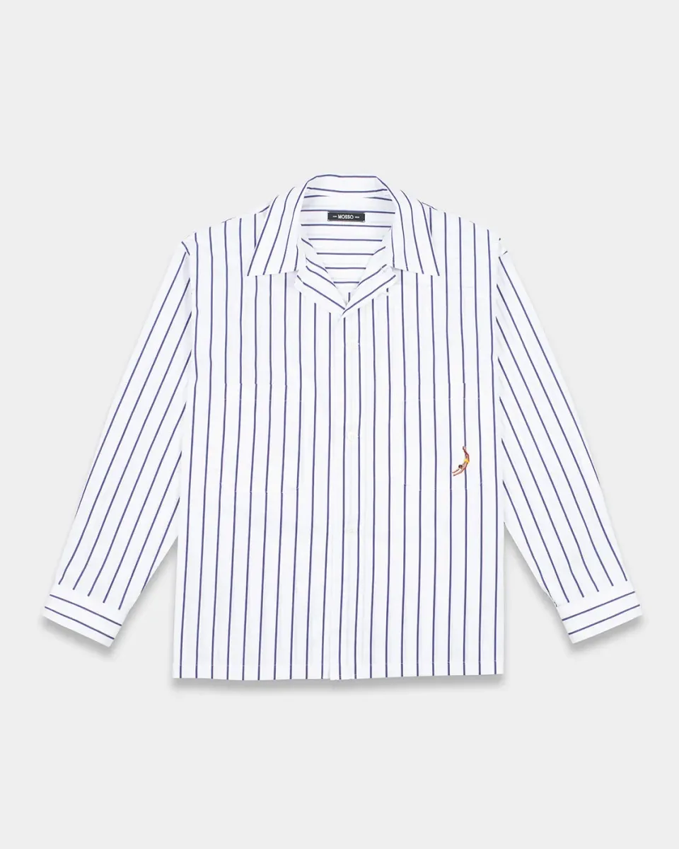 Mosso Sunwear camicia cotone blu a righe manica corta