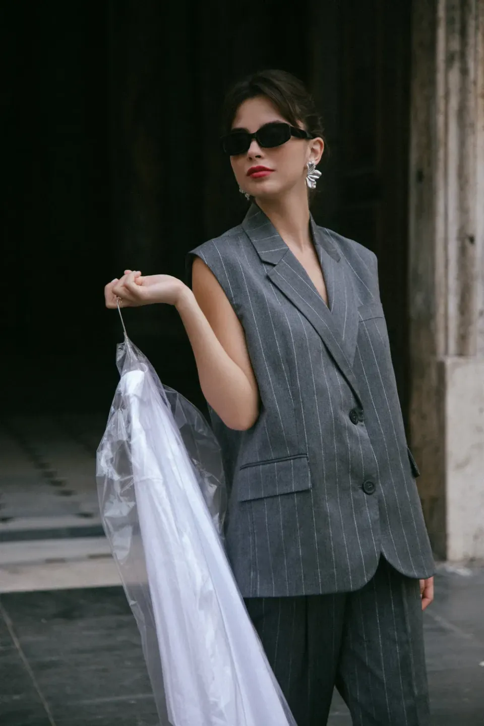 4 Giveness Celebrated gilet donna gessato taglia unica