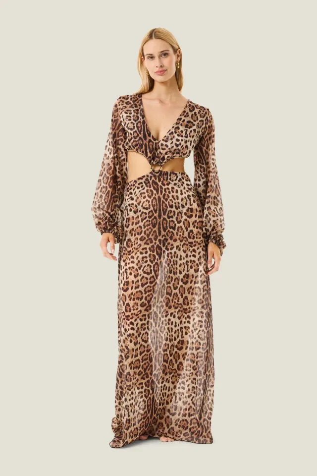 4 Giveness Leopard Resort vestito lungo tagli fianchi var. unica