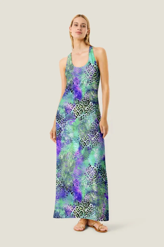 4 Giveness Abito Lungo Patch Animalier Donna Nature