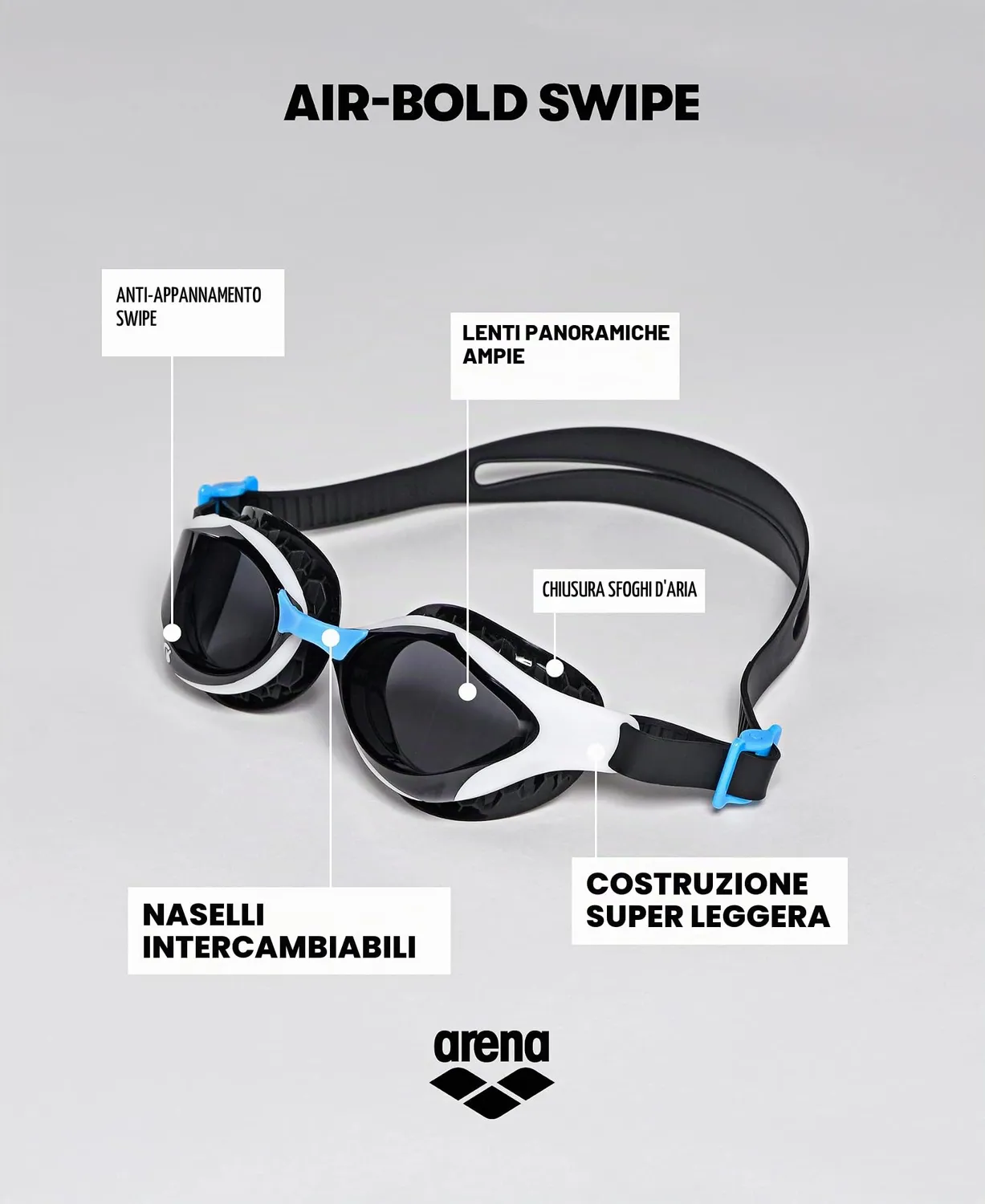 arena Air-Bold Swipe occhialini nuoto adulto smoke nero