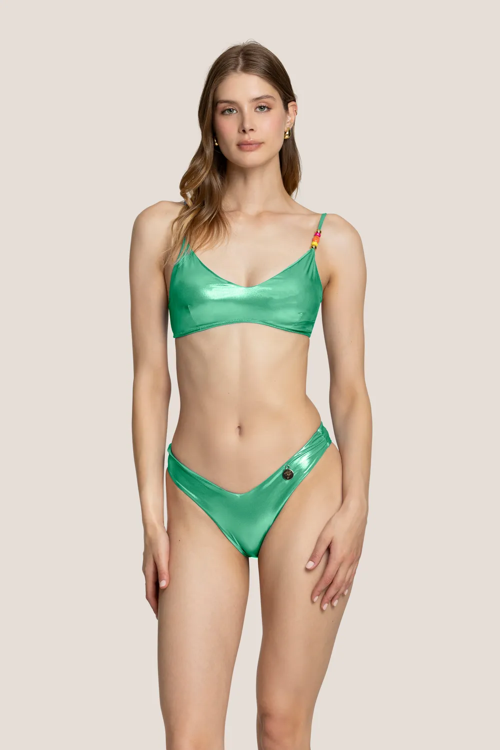 4 Giveness top bikini Glasse Color metallizzato con slip V