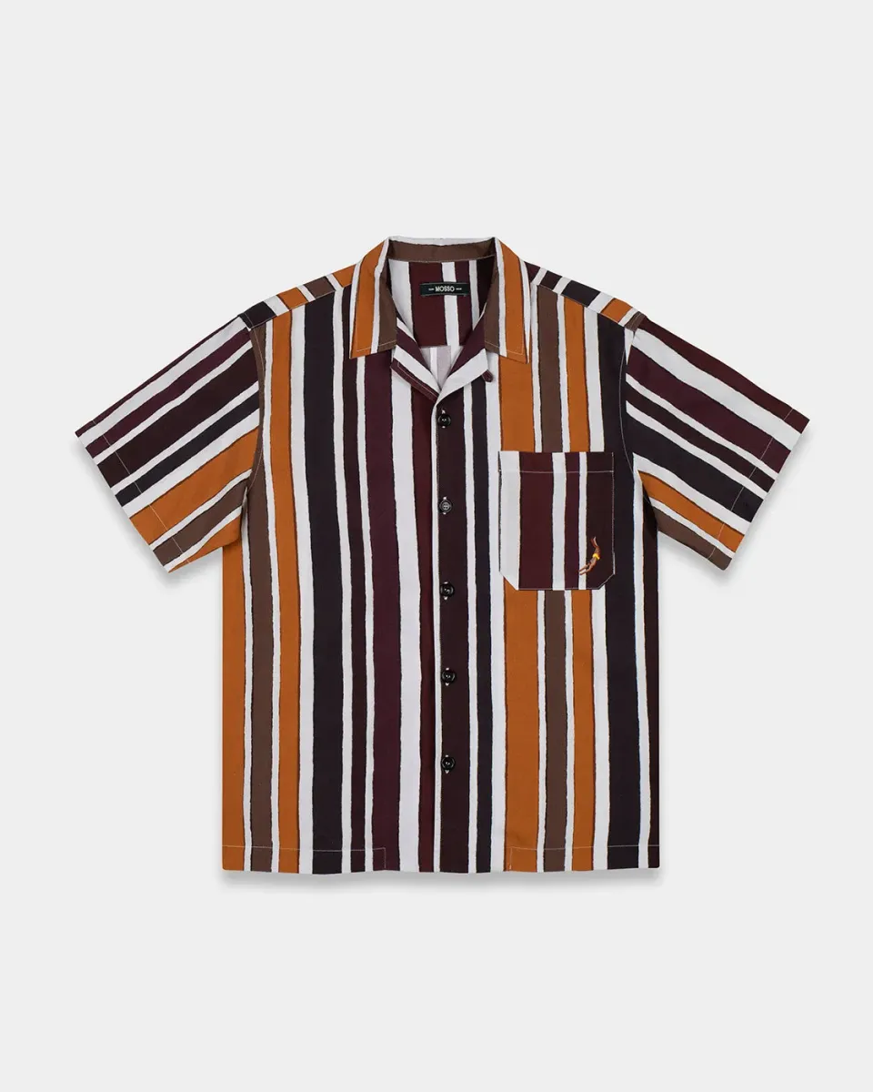 Mosso Sunwear Baiadera camicia marrone a righe maniche corte