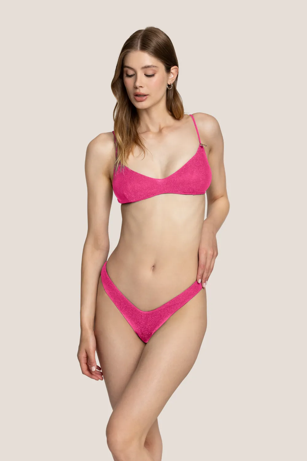 4 Giveness Top Slip V bikini lurex nero brillante