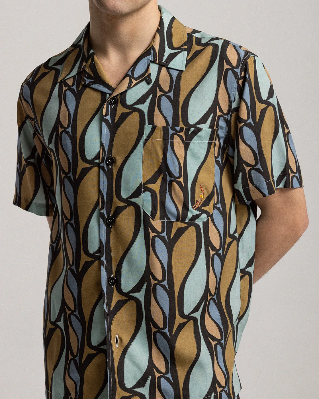 Mosso Sunwear Pesci camicia Tencel fantasia pesci marrone