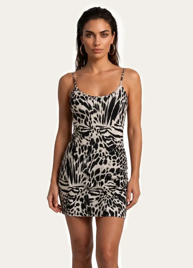4 Giveness Melted Skin abito corto animalier viscosa